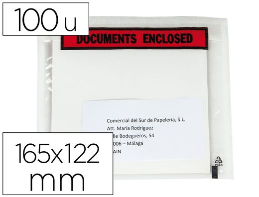 Sobre autoadhesivo q-connect portadocumentos multilingue 165x122 mm sin ventana paquete de 100 unidades