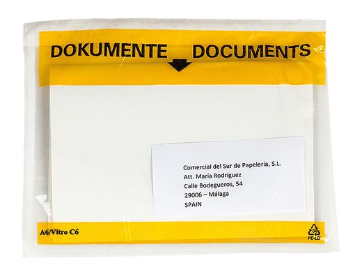Sobre Autoadhesivo Q-Connect Portadocumentos Multilingue 165X122 mm Ventana Transparente Paquete de 100