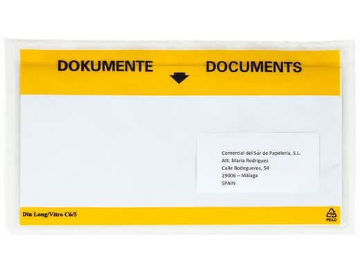 Sobre autoadhesivo q-connect portadocumentos multilingue 225x122 mm ventana totalmente transparente paquete de 1000