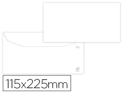 Sobre blanco 115x225 mm solapa engomada caja de 500 unidades. Tamaño americano