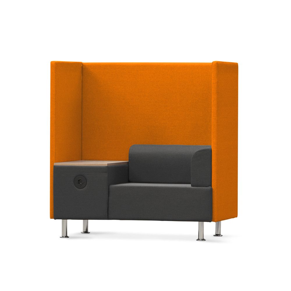 Sofá Soft Seating Individual + Mesa 125x129x68 cm. Color Negro/Naranja