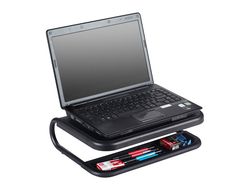 Soporte q-connect para portatil y monitor de pc con bandeja organizadora color negro 380x295x110 mm