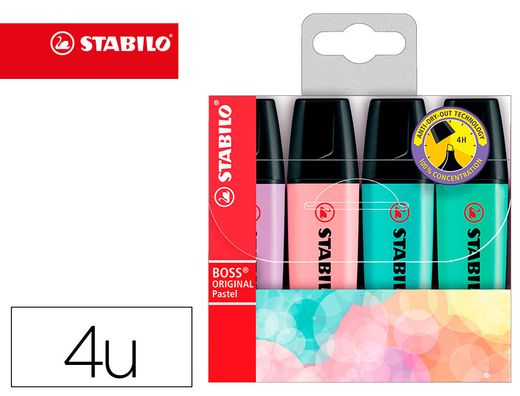 STABILO BOSS PASTEL Estuche 4 marcadores fluorescentes Boss pastel surtidos 70/4-2