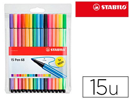 STABILO Estuche 10+5 rotuladores Pen 68 neón surtidos 6815-2