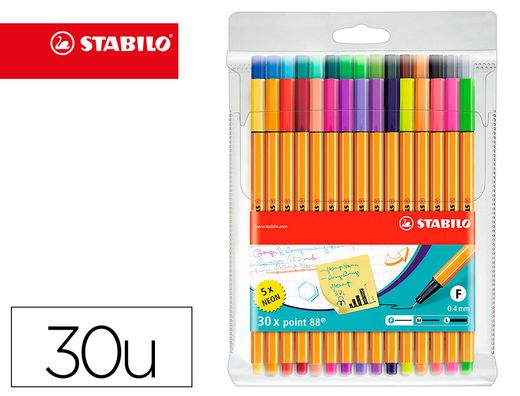STABILO Estuche 30 rotuladores Point 88 colores surtidos 8830-2