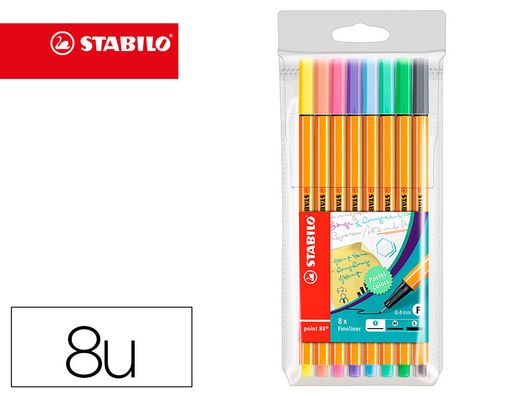 STABILO Estuche 8 rotuladores Point 88 pastel surtidos 88/8-01