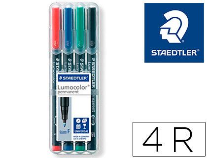 STAEDTLER Marcador permanente LUMOCOLOR (Estuche 4 ud) Trazo 0,6 mm Punta F Ref.318 WP4