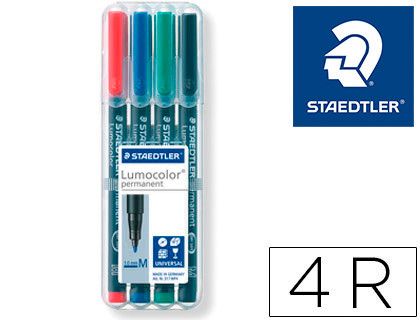 STAEDTLER Marcador permanente LUMOCOLOR (Estuche 4 ud) Trazo 1 mm Punta M Ref. 317 WP4