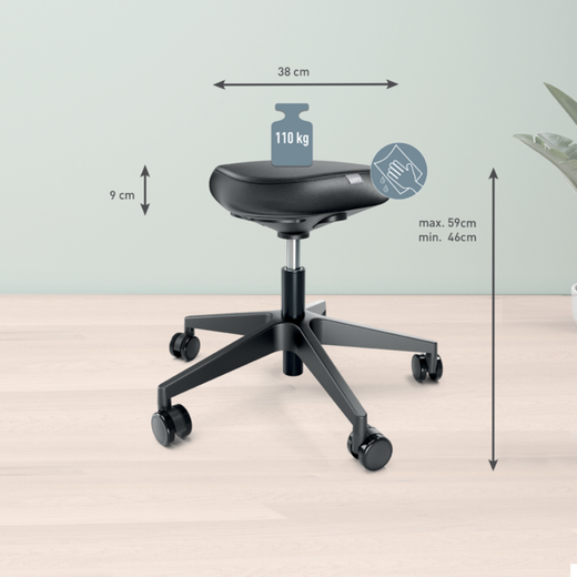 Taburete Leitz Ergo con ruedas, negro