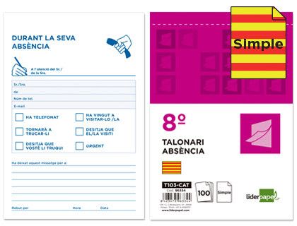 Talonario Liderpapel Ausentes 8º Original T103 Texto en Catalan