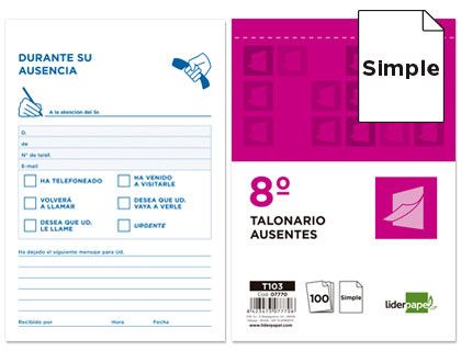 Talonario Liderpapel Ausentes Octavo 103