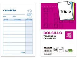 Talonario Liderpapel Camarero Bolsillo Original y 2 Copias T350