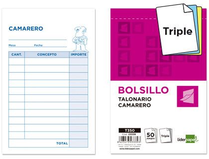 Talonario Liderpapel Camarero Bolsillo Original y 2 Copias T350