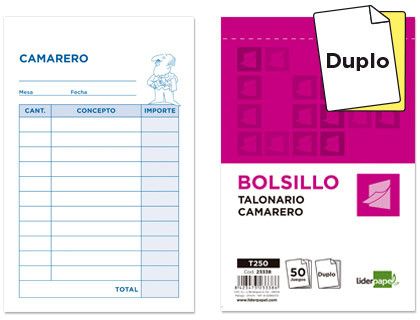 Talonario Liderpapel Camarero Bolsillo Original y Copia T250