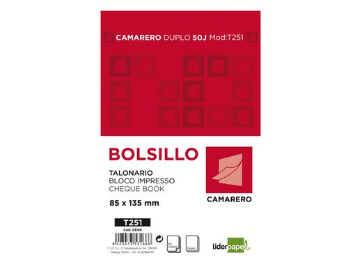 Talonario liderpapel camarero bolsillo original y copia t251 zig zag