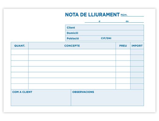 Talonario Liderpapel Entregas 8º Original y Copia T228 Apaisado Texto en Catalan