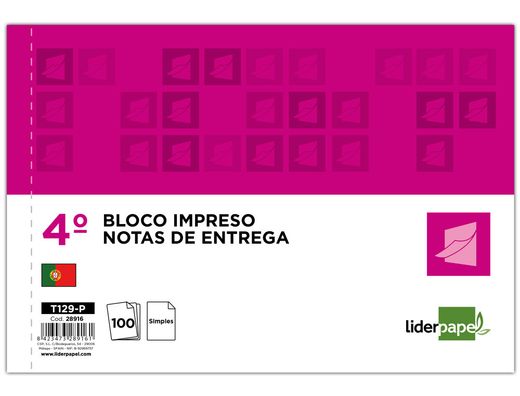 Talonario Liderpapel Entregas Cuarto Apaisado 229 Duplicado -Texto en Portugues
