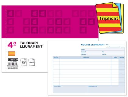 Talonario Liderpapel Entregas Cuarto Original y 2 Copias T329 Apaisado Texto en Catalan