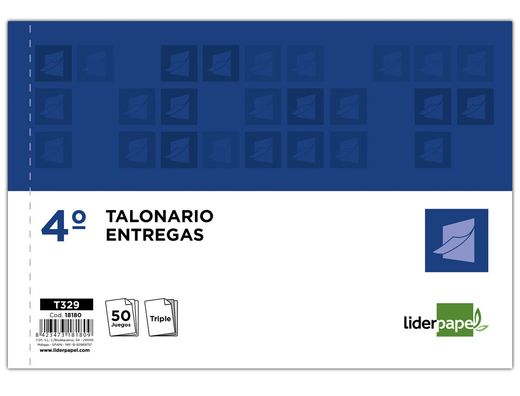 Talonario Liderpapel Entregas Cuarto Original y 2 Copias T329 Apaisado