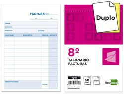 Talonario Liderpapel Facturas 8º Original y Copia T201 Sin I.V.A.