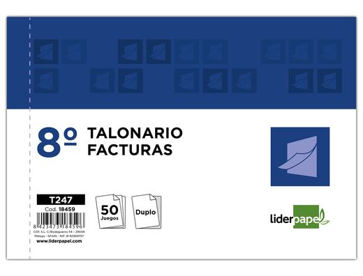 Talonario liderpapel facturas 8º original y copia t247 apaisado sin i.v.a