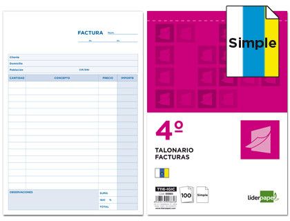 Talonario Liderpapel Facturas Cuarto Original T116 con I.G.I.C.