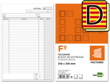 Talonario Liderpapel Facturas Folio Original y Copia T223 con I.V.A. Texto en Catalan