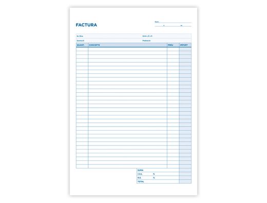 Talonario Liderpapel Facturas Folio Original y Copia T223 con I.V.A. Texto en Catalan