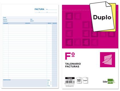 Talonario Liderpapel Facturas Folio Original y Copia T223 con I.V.A.