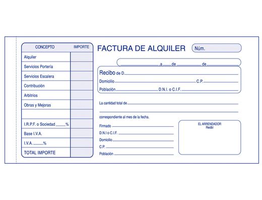 Talonario Liderpapel Inquilinato 3/Fº Original y Copia T207 con Codiciones E I.V.A.