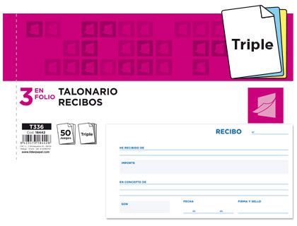 Talonario Liderpapel Recibos 3/Fº Apaisado Original y 2 Copias Sin Matriz