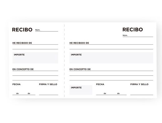 Talonario Liderpapel Recibos Tres en Folio Apaisado.Con matriz. Original