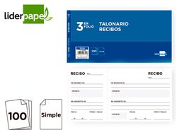 Talonario Liderpapel Recibos Tres en Folio Apaisado.Con matriz. Original
