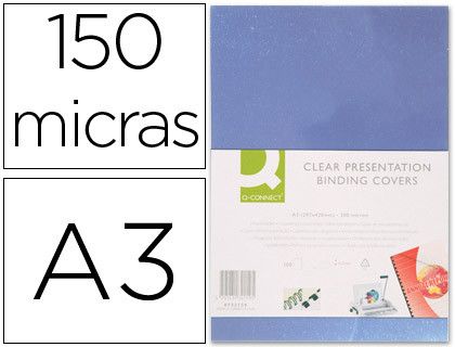 Tapa de encuadernacion q-connect pvc din a3 incolora 150 mc caja de 100 unidades