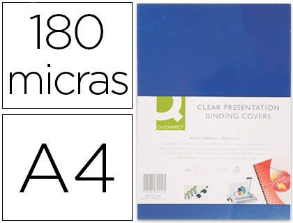 Tapa de encuadernacion q-connect pvc din a4 opaca azul 180 micras caja de 100 unidades