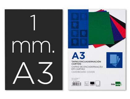 Tapa Encuadernacion Liderpapel Carton A3 1Mm Negra Paquete de 50 Unidades