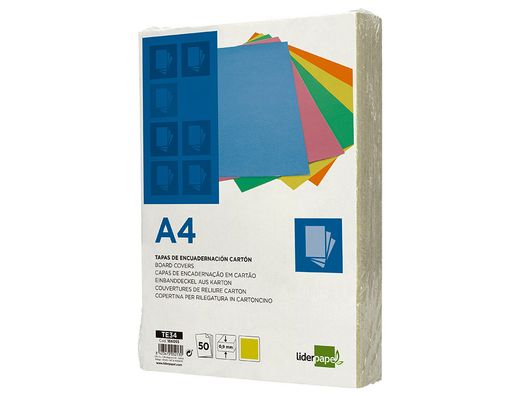 Tapa encuadernacion liderpapel carton a4 0,9mm amarillo fluor paquete de 50 unidades