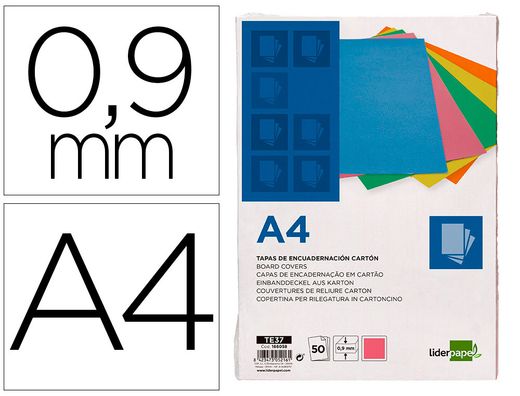 Tapa encuadernacion liderpapel carton a4 0,9mm rosa fluor paquete de 50 unidades