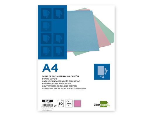 Tapa encuadernacion liderpapel carton a4 1 mm rosa paquete de 50 unidades