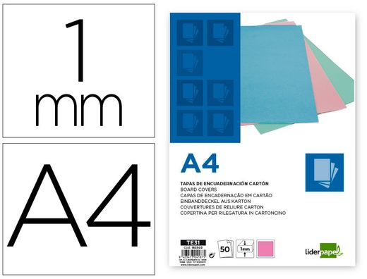 Tapa encuadernacion liderpapel carton a4 1 mm rosa paquete de 50 unidades