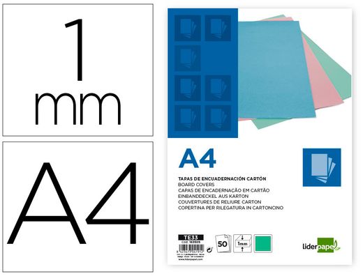 Tapa encuadernacion liderpapel carton a4 1 mm verde menta paquete de 50 unidades