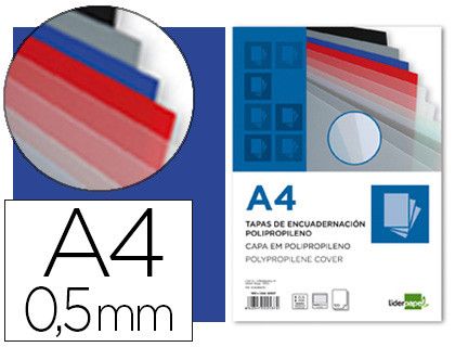 Tapa encuadernacion liderpapel polipropileno a4 0.5 mm azul translucido paquete de 100 unidades