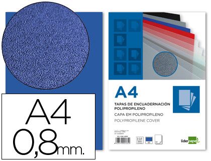 Tapa Encuadernacion Liderpapel Polipropileno A4 0.8Mm Azul Paquete de 50 Unidades