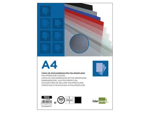 Tapa Encuadernacion Liderpapel Polipropileno A4 0.8Mm Negra Paquete de 50 Unidades