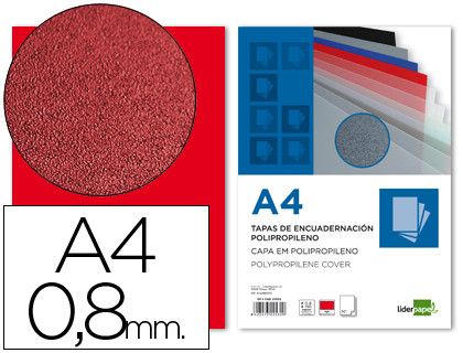 Tapa Encuadernacion Liderpapel Polipropileno A4 0.8Mm Roja Paquete de 50 Unidades