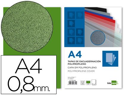 Tapa Encuadernacion Liderpapel Polipropileno A4 0.8Mm Verde Paquete de 50 Unidades