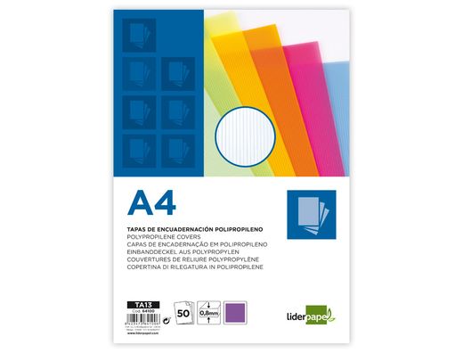 Tapa Encuadernacion Liderpapel Polipropileno Ondulado A4 0.8 mm Violeta Paquete de 50 Unidades