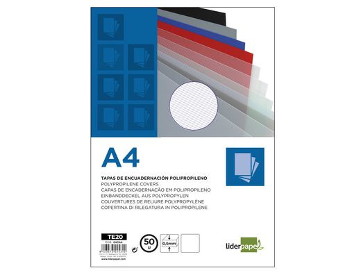 Tapa Encuadernacion Liderpapel Polipropileno Rayado A4 0.5Mm Transparente Paquete de 100 Unidades