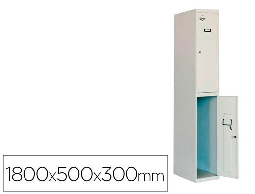 Taquilla metalica simonlocker 2 puertas con cerradura respiradero y etiquetero gris/gris 1800x500x300 mm