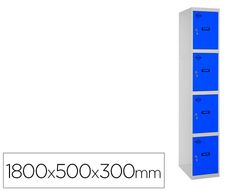 Taquilla metalica simonlocker 4 puertas con cerradura respiradero y etiquetero gris/azul 1800x500x300 mm